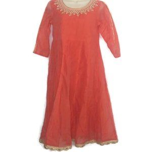 Jacqueline for Imara Coral Gold Midi Kurta Dress